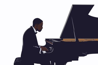 Piyano stoğunda oynayan adam görüntüsü izole edilmiş vektör çizimi