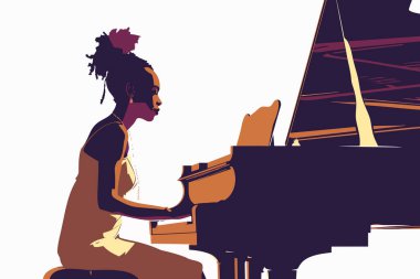 siyah kadın piyano stoğunda oynuyor resim izole edilmiş vektör çizimi