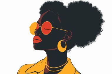 Modaya uygun Afrikalı bir kadının portresi. Retro futuris izole edilmiş vektör stili çizimi.