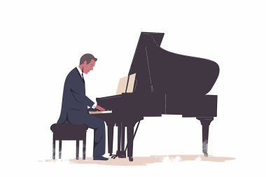 Piyano stoku görüntüsü izole edilmiş vektör illüstrasyonunda oynayan iş adamı