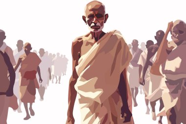 Mahatma Gandhi Leading a Salt March stock image isolated vector style illustration clipart