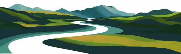 stock vector A winding river through a valley isolated vector style illustration