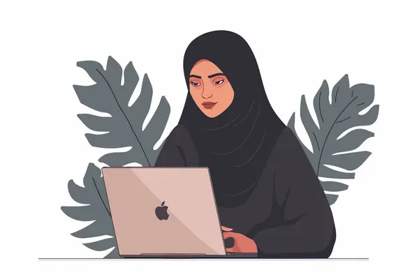 stock vector arabic woman using laptop stock image isolated vector style illustration