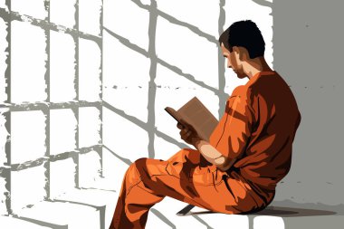 Inmate Reading a Book in Cell stock image isolated vector style clipart