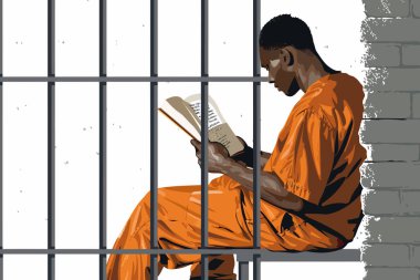 Inmate Reading a Book in Cell stock image isolated vector style clipart