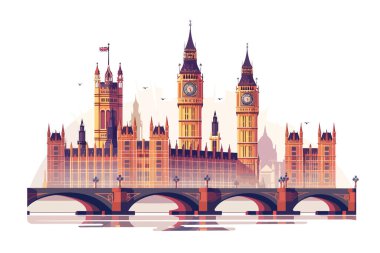 Londons Big Ben ve parlamento binaları izole vektör tarzında stok yaparlar.