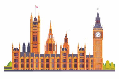 Londons Big Ben ve parlamento binaları izole vektör tarzında stok yaparlar.