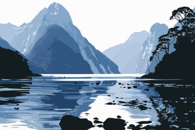 Fjords of Milford Sound in New Zealand clipart