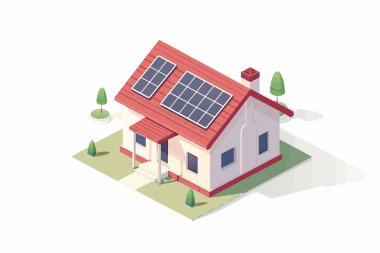 Güneş panelleri izole edilmiş Isometric Smart Home