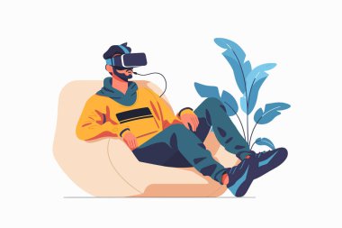 Gamer Immersed in Virtual Reality isolated clipart