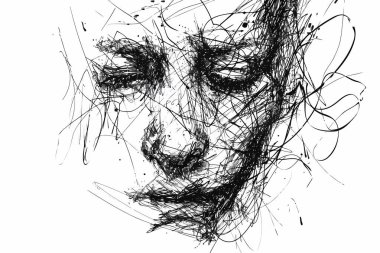 Grunge Scribbles Forming a Portrait Outline isolated clipart