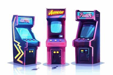 Neon İşaretleri ve Oyun Makineleri izole edilmiş Retro Arcade