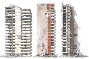 residential skyscrapers destroyed set front view of f isolated illustration illustration clipart