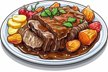 raditional German Sauerbraten with Tender Marinated B isolated illustration illustration clipart