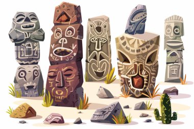 Ancient petroglyphs carved in stone isolated illustration clipart