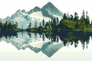 Mountain Lake Reflecting Peaks isolated illustration illustration clipart