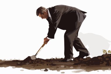 man in business suit working in garden isolated illustration