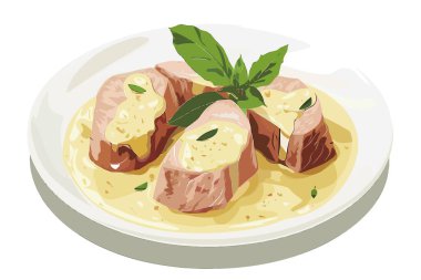 Pork Tenderloin Medallions in Creamy Sauce isolated illustration clipart