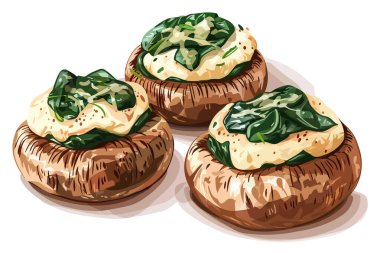 Spinach and Ricotta Stuffed Mushrooms isolated illustration