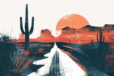 Southwest Desert Escape vintage poster isolated illustration illustration clipart