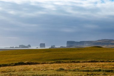 İzlanda, Borgarfjrur eystri 'de güneşli bir sonbahar günü. 