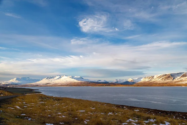 Utsikt Över Eyjafjordur Början Vintern Norra Island Stockbild