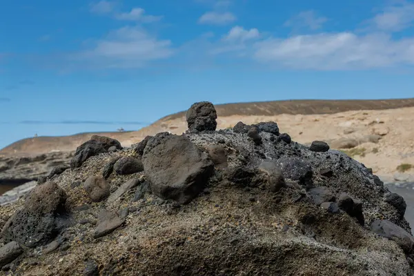 Γεωλογικές Κατασκευές Στην Ακτή Της Ηφαιστειακής Νήσου Fuerteventura Canary Island — Φωτογραφία Αρχείου