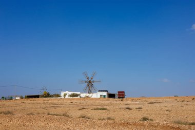 Kanarya Adaları 'ndaki Fuerteventura adasında yel değirmeni ile tarım