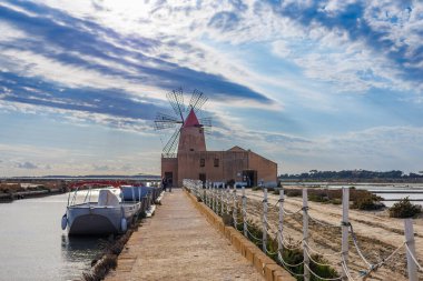 Saline Della Laguna, Marsala, Sicilya, İtalya yakınlarında.