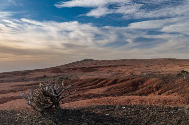 İspanya 'nın Kanarya Adaları' ndaki Lanzarote adasında Mirador del Rio çevresindeki manzara üzerinde gün batımı