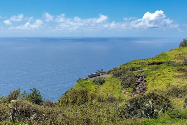 stock image View of the ocean from a hill above the town of Calheta on the island of Madeira, Portugal