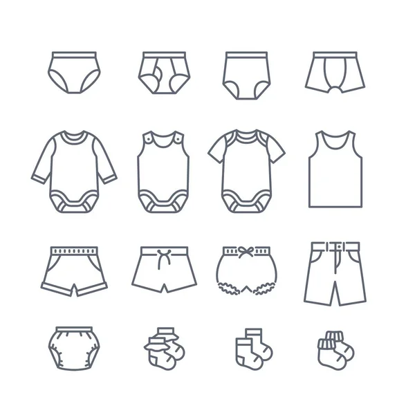 Иконки Тонкой Линии Ткани Младенца Простые Линейные Пиктограммы Детской Одежды — стоковый вектор