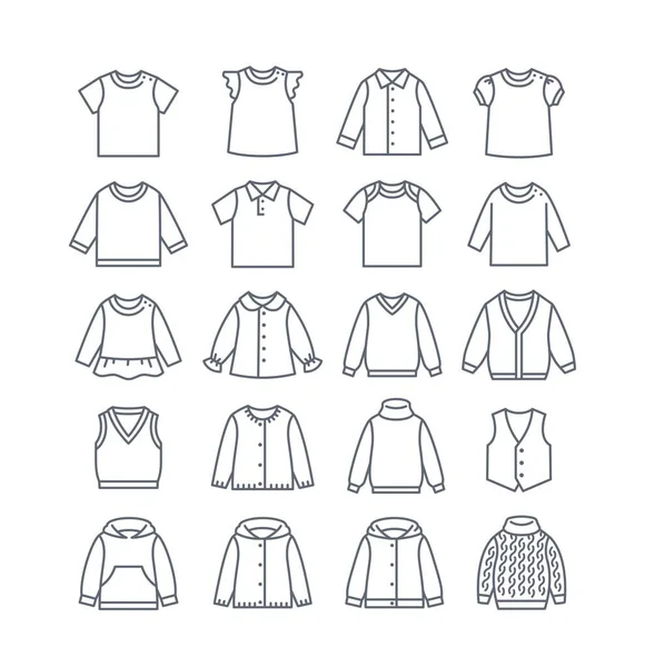 Baby Kleding Dunne Lijn Pictogrammen Eenvoudige Lineaire Pictogrammen Van Kinderkleding — Stockvector