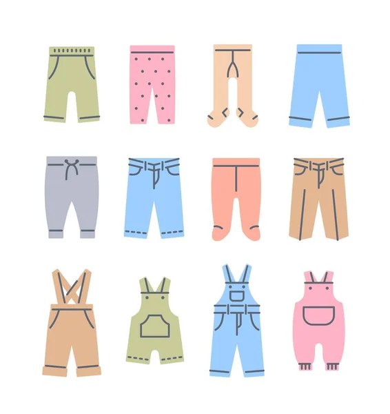 Baby Ύφασμα Χρώμα Γραμμή Πλήρωσης Εικονίδια Παιδικά Ρούχα Απλά Εικονογράμματα — Διανυσματικό Αρχείο