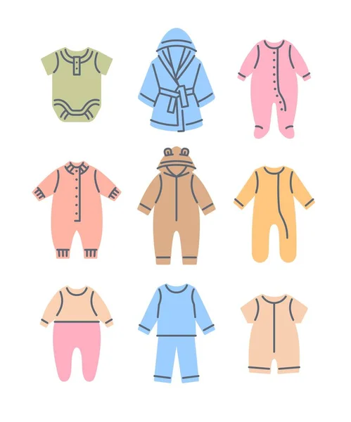 Baby Sleepwear Ύφασμα Χρώμα Συμπληρώστε Εικονίδια Γραμμή Απλά Γραμμικά Εικονογράμματα — Διανυσματικό Αρχείο