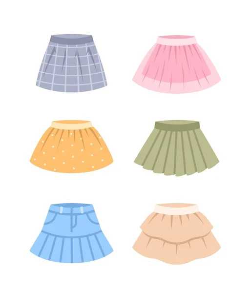 Kleine Mädchenröcke Färben Flache Symbole Verschiedene Röcke Für Kleines Mädchen Stockvektor