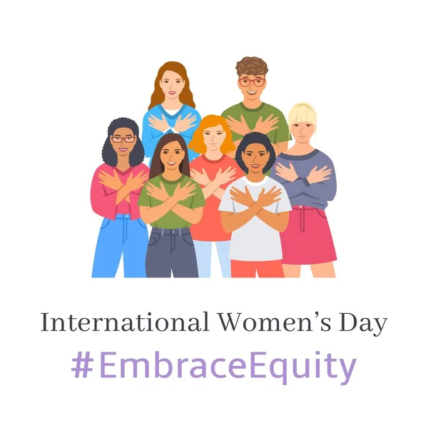 Embrace Equity Campaign International Women Day 2023 Theme Smiling Diverse — стоковый вектор