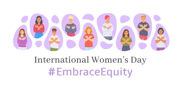 Embrace Equity Campaign International Women Day 2023 Theme Smiling Diverse — Stok Vektör