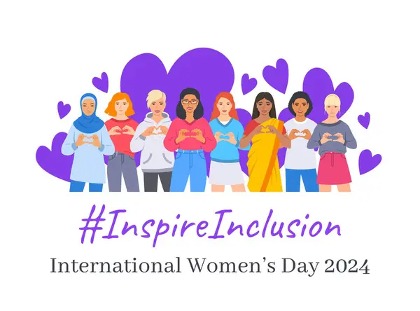 Inspirar Pose Campaña Inclusión Banner Temático Del Día Internacional Mujer Vector De Stock