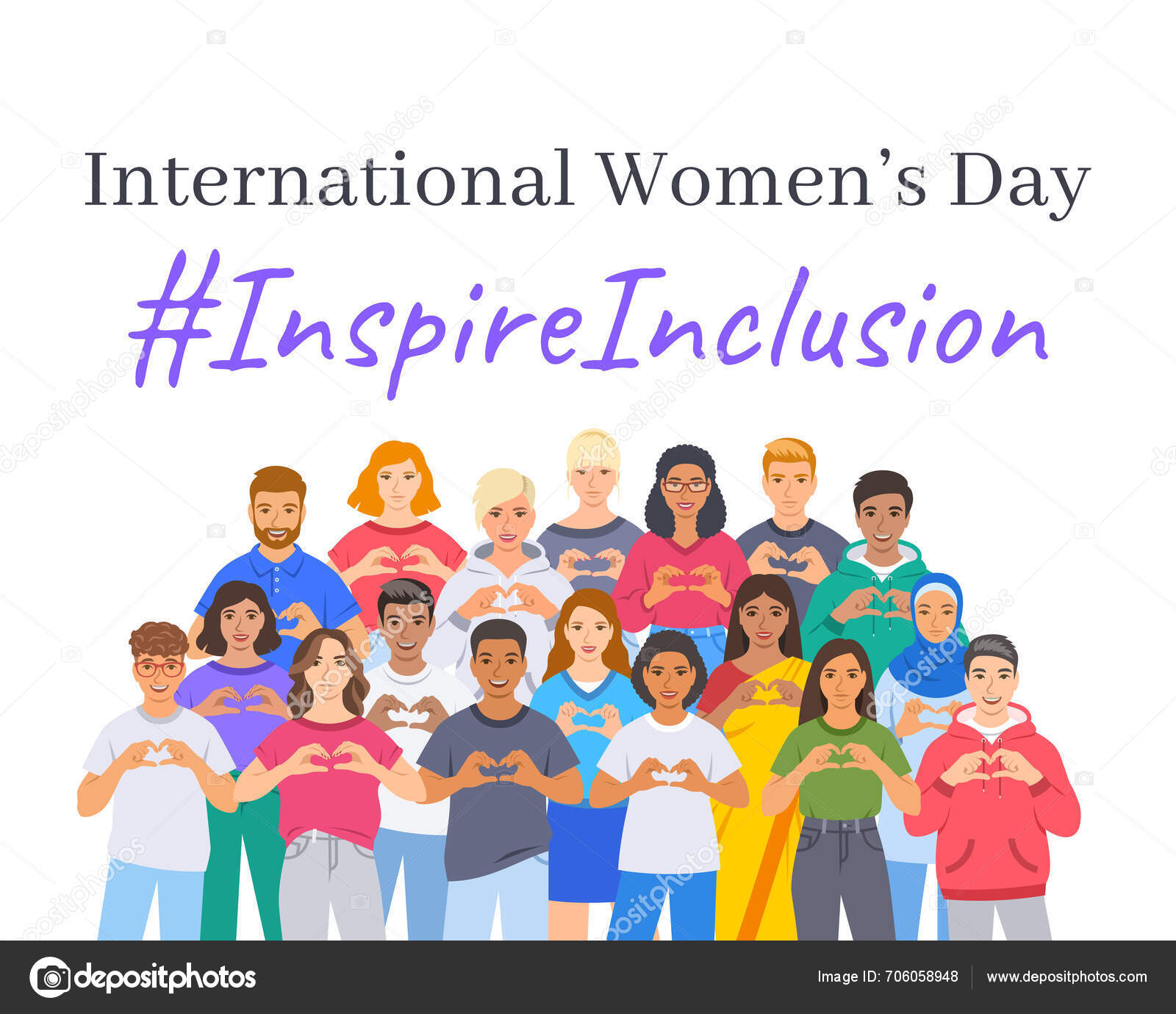 Inspire Inclusion Campaign Pose International Women's Day 2024 Theme Smiling Stock Vector by