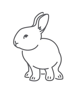 Yavru tavşan ikonu. Şirin tavşancık. Basit, ince çizgili bir resim. Logo tasarımı için en az doğrusal element. Tam vücut hayvan. Acımasızca, amblem, logoti, rozet ya da çıkartma için hayvan şablonu üzerinde test edilmemiş.