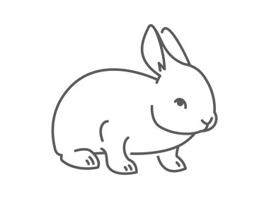 Yavru tavşan ikonu. Şirin tavşancık. Basit, ince çizgili bir resim. Logo tasarımı için en az doğrusal element. Tam vücut hayvan. Acımasızca, amblem, logoti, rozet ya da çıkartma için hayvan şablonu üzerinde test edilmemiş.