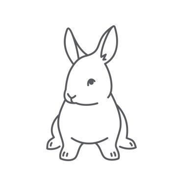 Yavru tavşan ikonu. Şirin tavşancık. Basit, ince çizgili bir resim. Logo tasarımı için en az doğrusal element. Tam vücut hayvan. Acımasızca, amblem, logoti, rozet ya da çıkartma için hayvan şablonu üzerinde test edilmemiş.