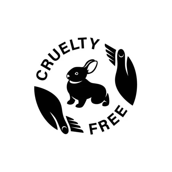 无情的自由图标 未对动物标识贴纸进行动物友好产品包装测试 可爱的小兔子 圆圆的文字 生态化妆品配料清单 黑白插图 — 图库矢量图片