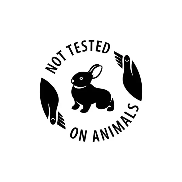 残酷なフリーアイコン 動物の友好的なプロダクト包装のための動物のロゴのステッカーでテストされていません 円のテキストでかわいい小さなウサギ ビーガンエコ化粧品の成分リスト 黒と白のイラスト — ストックベクタ