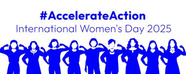 Uluslararası Kadınlar Günü 2025. Eylem kampanyası pozunu hızlandır. Çeşitli kadın siluetleri, kadın hakları, cinsiyet eşitliği için dayanışma ve destek göstermek amacıyla güçlü kollarını sımsıkı tutuyor.