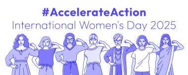 Eylem kampanyası pozunu hızlandır. Uluslararası Kadınlar Günü 2025. Tarzlı el yapımı kadınlar, kadın hakları, cinsiyet eşitliği mücadelesinde güçlü kollarını sıkıca kavrayıp destek veriyorlar.