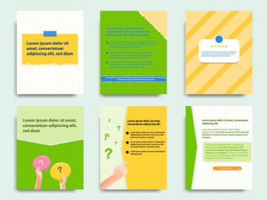 Yeşil sarı sosyal medya öğretim görevlisi, ipuçları, numara, yırtık kağıt tasarım elementi ile post pankart düzenleme şablonu setini biliyor muydun? Vektör illüstrasyonu