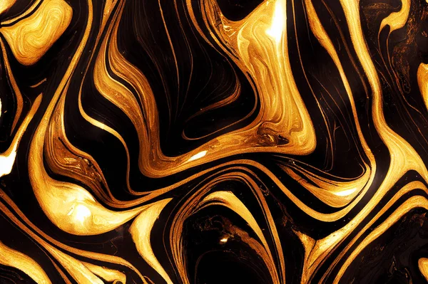 Luxury abstract fluid art painting in alcohol ink technique, mixture of black and gold paints. Imitation of marble stone cut. Tender and dreamy design.