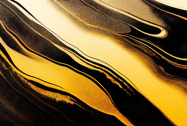 Luxury abstract fluid art painting in alcohol ink technique, mixture of black and gold paints. Imitation of marble stone cut. Tender and dreamy design.